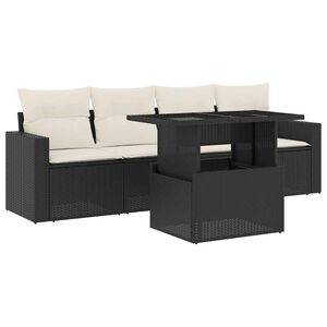 vidaXL Garden Sofa Set Black with Cream White Cushions
