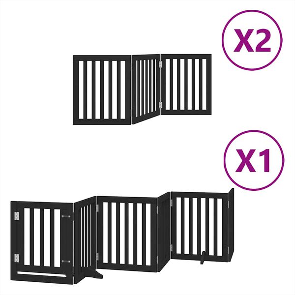 vidaXL Dog Gate Set of 12 Black Solid Poplar Wood Foldable Dog Gate