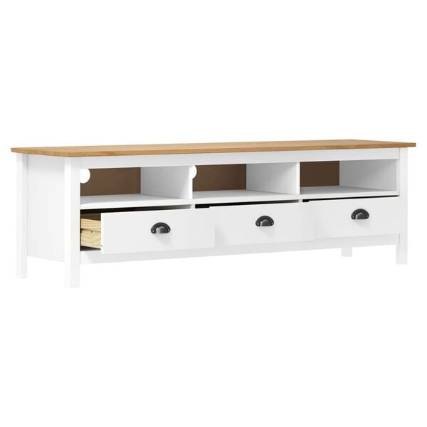 vidaXL TV Cabinet White and honey brown Solid pine wood 62.2 in wide