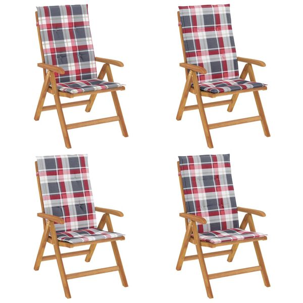 vidaXL Reclining Patio Chairs with Cushions 4 pcs Solid Wood Teak