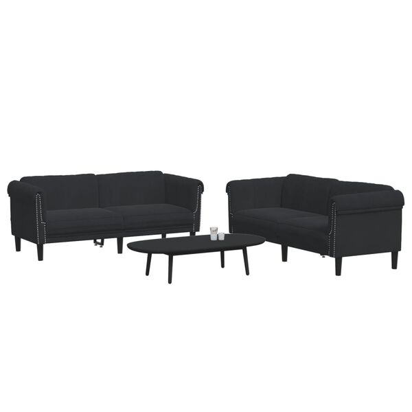vidaXL Sofa Set Black Velvet, plywood, solid wood Large Durable