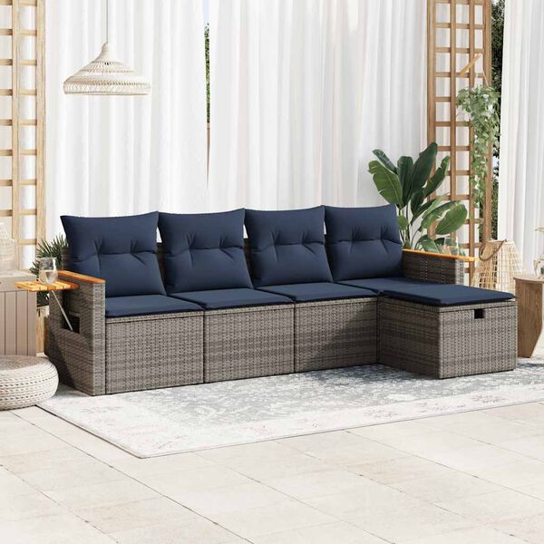 vidaXL 5 Piece Patio Sofa Set with Cushions Gray Poly Rattan