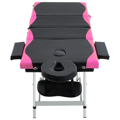vidaXL 4-Zone Foldable Massage Table Aluminum Black and Pink