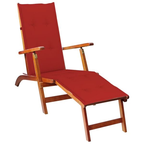 vidaXL Patio Deck Chair Red cushions Solid acacia wood Standard Foldable