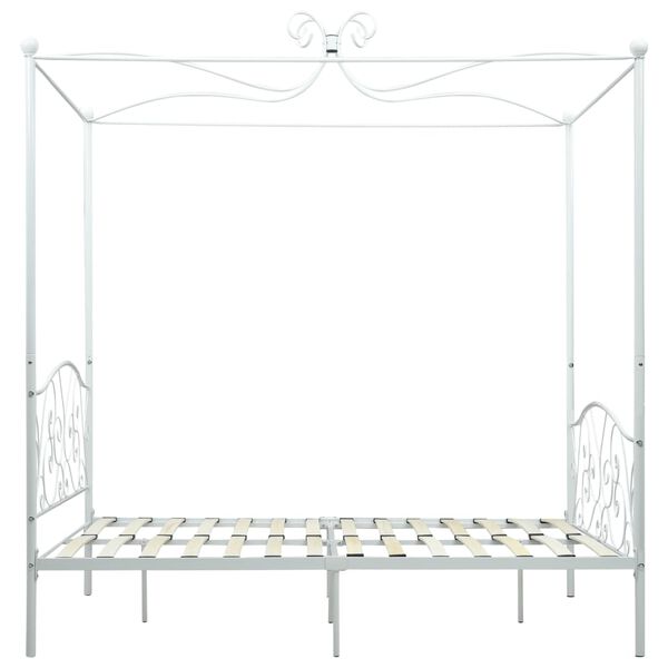 vidaXL Bed Frame White Metal Double Decorative Inlays Bed Frame