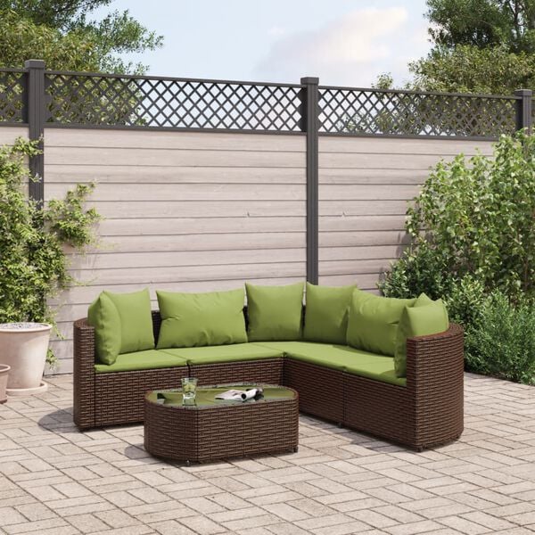 vidaXL Patio Sofa Set Set of 5 Brown, Green