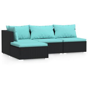 vidaXL Garden Lounge Set Black sofa set, Aqua cushions