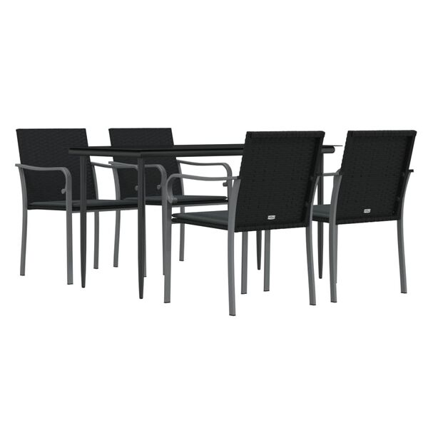 vidaXL Garden Dining Set Black Poly Rattan, Steel, Tempered Glass, Polyester