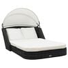 vidaXL Sun Lounger Black and Cream White PE Rattan and Powder-Coated Steel