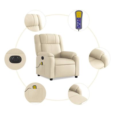 Beige recliner surrounded by circular indicators and remote control, showing features like lift and recline