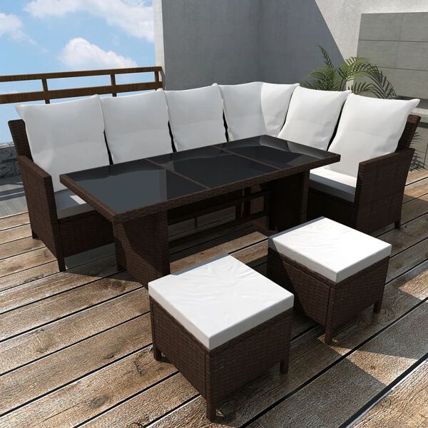 vidaXL Outdoor Dining Set Brown (Rattan) Powder-coated steel frame Large