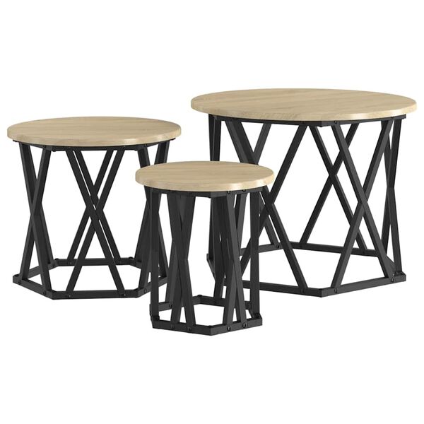 vidaXL Nesting Side Table 3 pcs Sonoma Oak Engineered wood and steel
