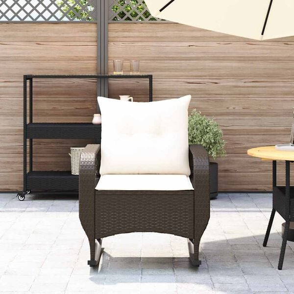 vidaXL Patio Rocking Chair with Cushions Brown Poly Rattan