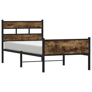 vidaXL Bed Frame Smoked Oak Steel, Engineered wood Small Single