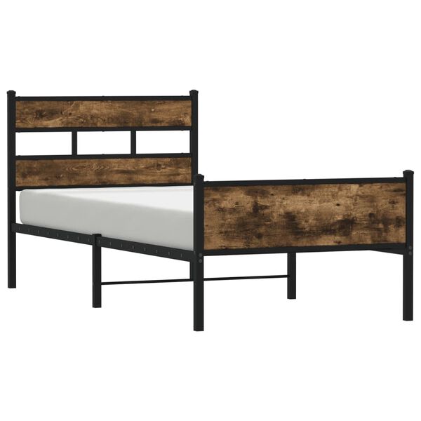 vidaXL Bed Frame Smoked Oak Steel, Engineered wood Small Single