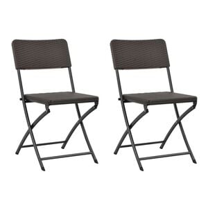 vidaXL Folding Chair Set of 2 Brown HDPE and powder-coated steel