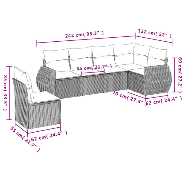 vidaXL Garden Sofa Set Grey PE Rattan, Powder-Coated Steel, Polyester