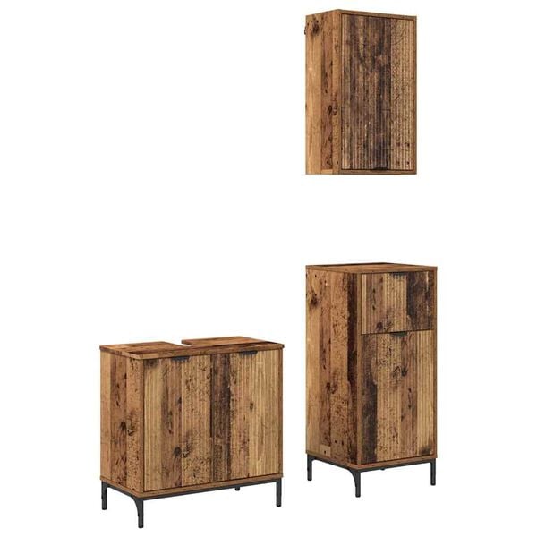 vidaXL Bathroom Furniture Set 3 pcs Old Wood Engineered Wood and Metal