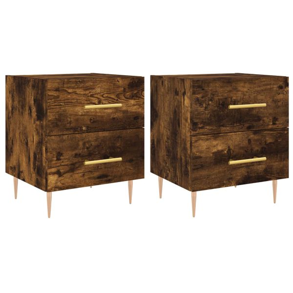 vidaXL Bedside Cabinet Set of 2 Smoked Oak Engineered wood, Iron Medium