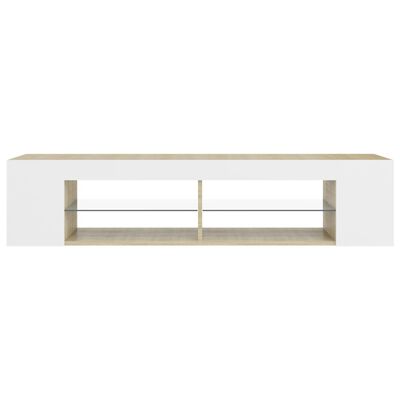 vidaXL TV Cabinet with LED Lights White and Sonoma Oak 53.1"x15.4"x11.8"