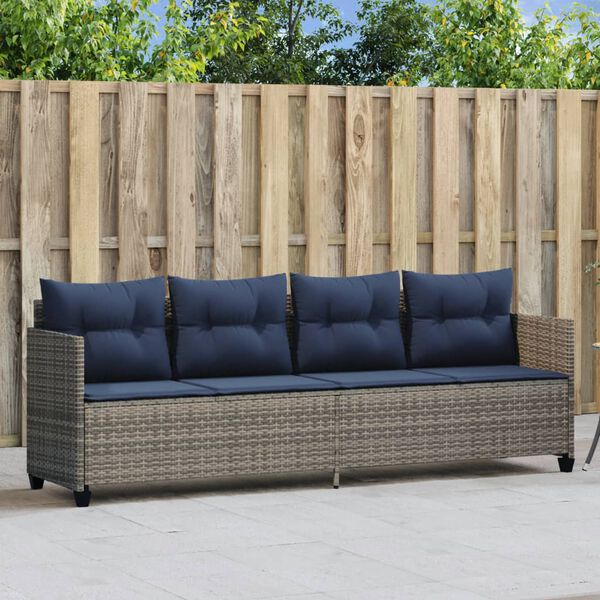 vidaXL Sun Lounger Grey, Navy PE Rattan, Steel, Polyester (Cushion Fabric)