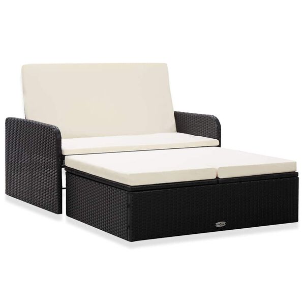 vidaXL Garden Sofa Set Black PE Rattan Medium Adjustable Armrests
