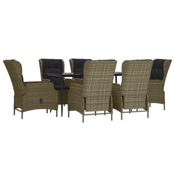 vidaXL Garden Dining Set Brown Poly Rattan 7 Piece Set