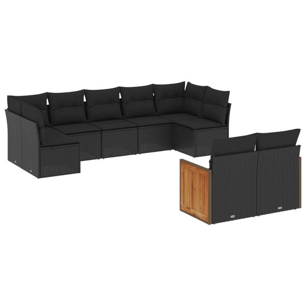 vidaXL Garden Sofa Set Black PE Rattan Large Adjustable Armrests