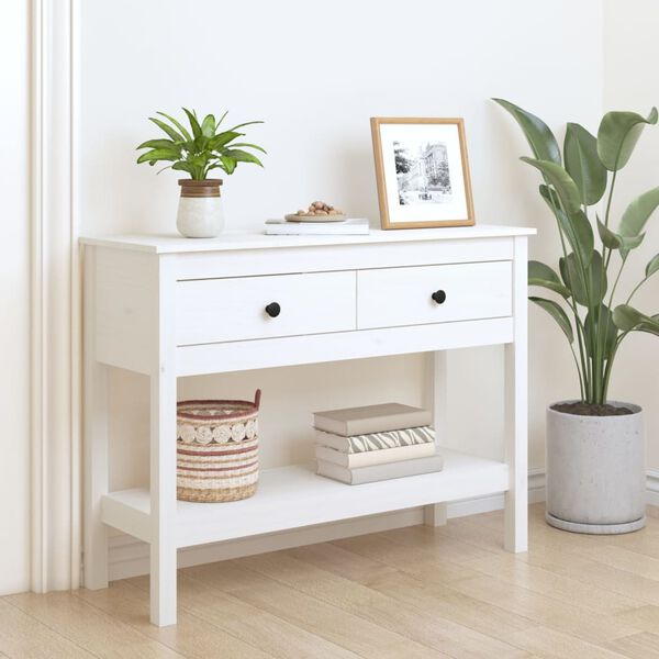 vidaXL Console Table White Solid Pine Wood 39.4 x 13.8 x 29.5 in Storage