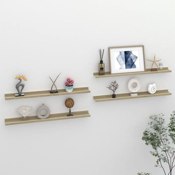 vidaXL Wall Shelf Set of 4 White and Sonoma Oak MDF Medium