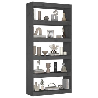 vidaXL Book Cabinet/Room Divider Gray 31.5"x11.8"x65.9" Solid Wood Pine
