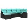 vidaXL Sofa Set with Cushion 6 pcs Black and Turquoise Poly Rattan