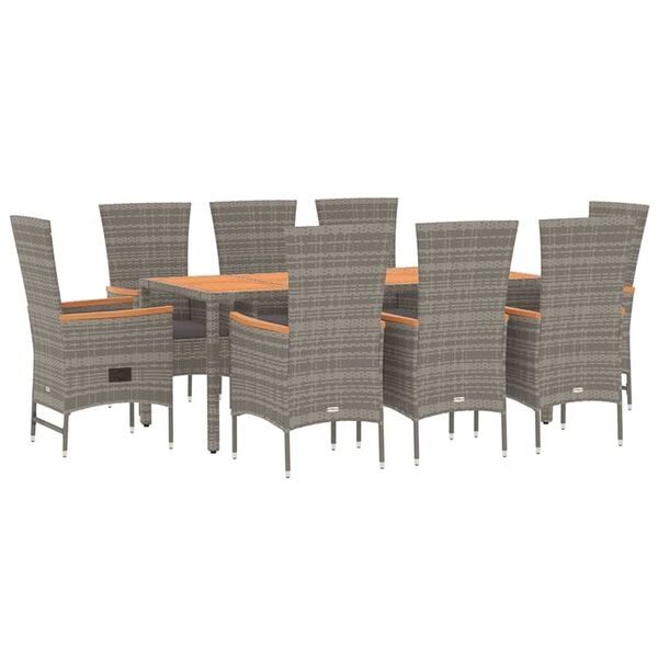 vidaXL Garden Dining Set Grey PE rattan 9 Piece Modular