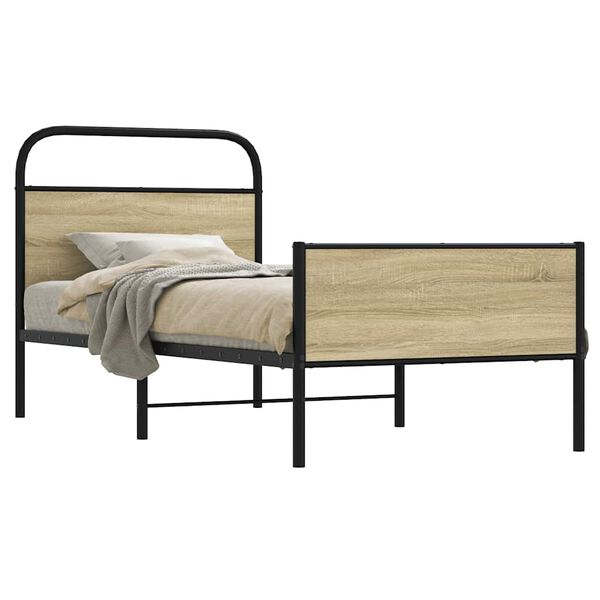 vidaXL Bed Frame Sonoma oak Steel, Engineered wood Single Bed Frame