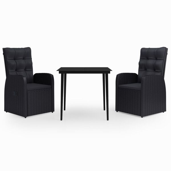 vidaXL Garden Dining Set Black with Black Cushions