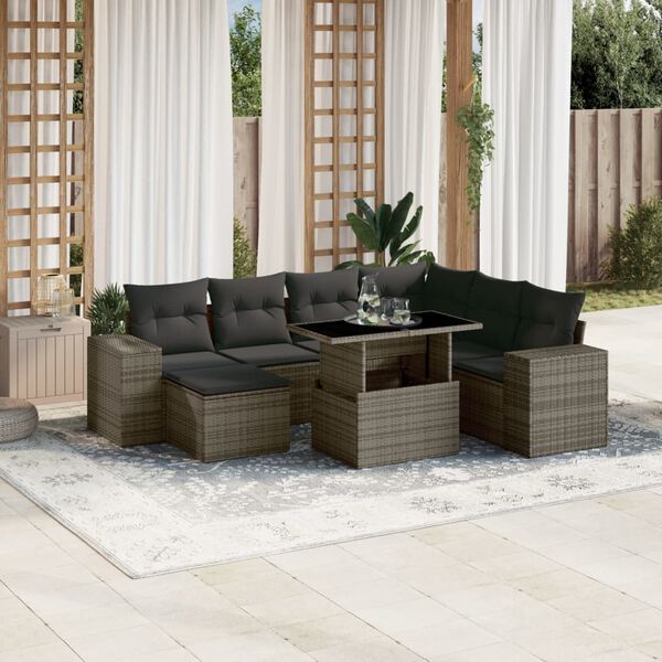 vidaXL Garden Sofa Set Grey PE rattan, powder-coated steel, tempered glass