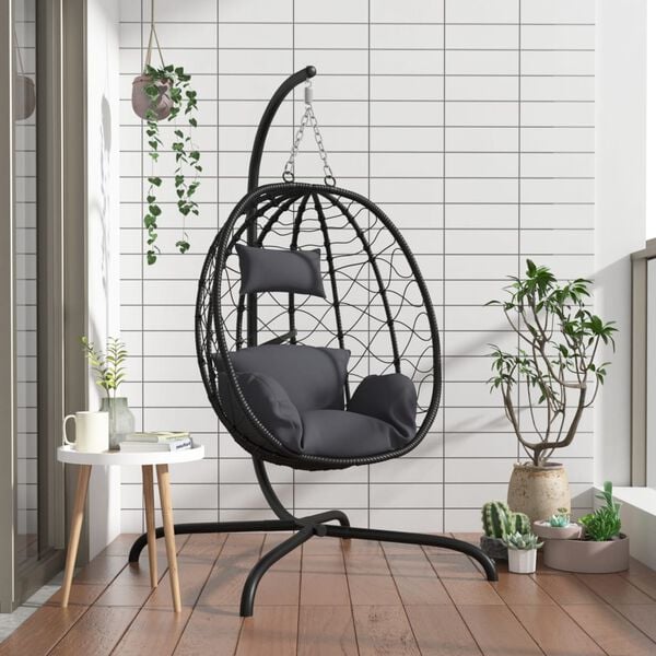 vidaXL Hanging Egg Chair Anthracite Poly Rattan, Powder-Coated Steel