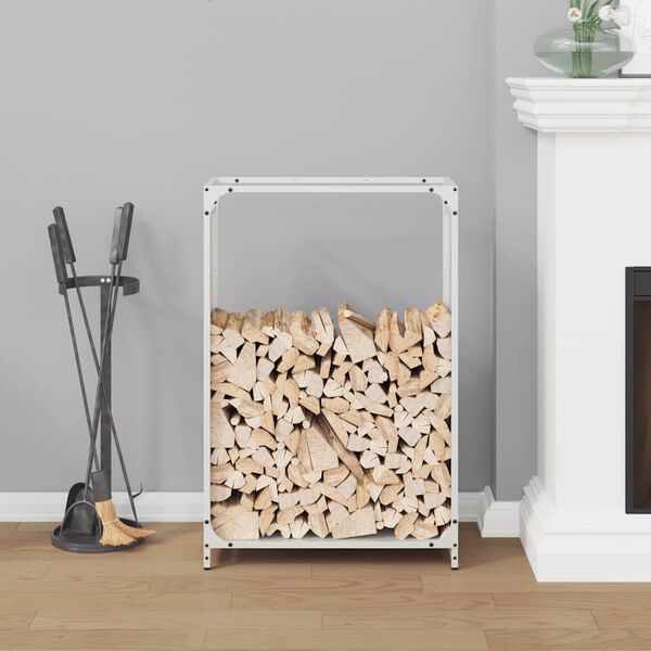 vidaXL Firewood Rack White 23.6x11.0x35.4" Cold-rolled steel