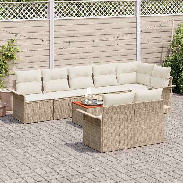 vidaXL Garden Sofa Set with Cushion 9 pcs Beige Poly Rattan