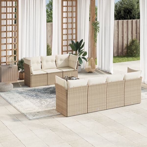 vidaXL Garden Sofa Set Beige PE rattan, steel, tempered glass, polyester