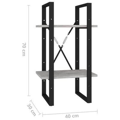 vidaXL 2-Tier Book Cabinet Concrete Gray 15.7"x11.8"x27.6" Engineered Wood