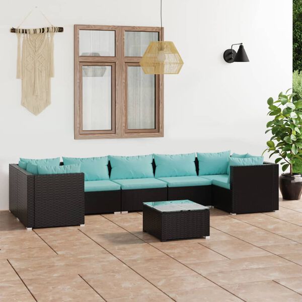 vidaXL Garden Lounge Set Black and Water Blue