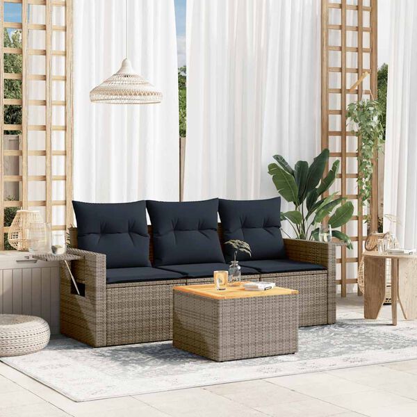 vidaXL 4 Piece Garden Sofa Set with Cushions Grey Poly Rattan