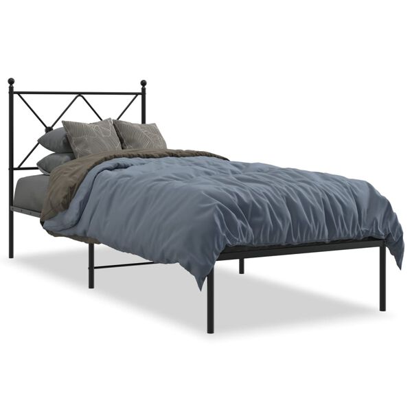 vidaXL Bed Frame Black Steel Twin Bed Frame Rectangular Modern