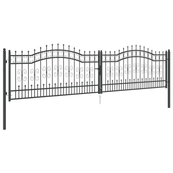 vidaXL Fence Gate with Spear Top Black 159.8"x 39.4" Powder-coated Steel