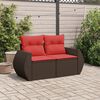 vidaXL Patio Sofa with Cushions 2-Seater Brown Poly Rattan