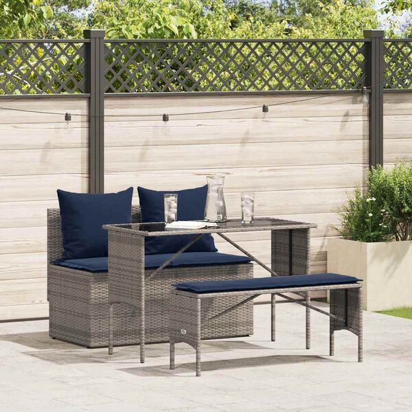 vidaXL 3 Piece Patio Dining Set with Cushions Gray Poly Rattan