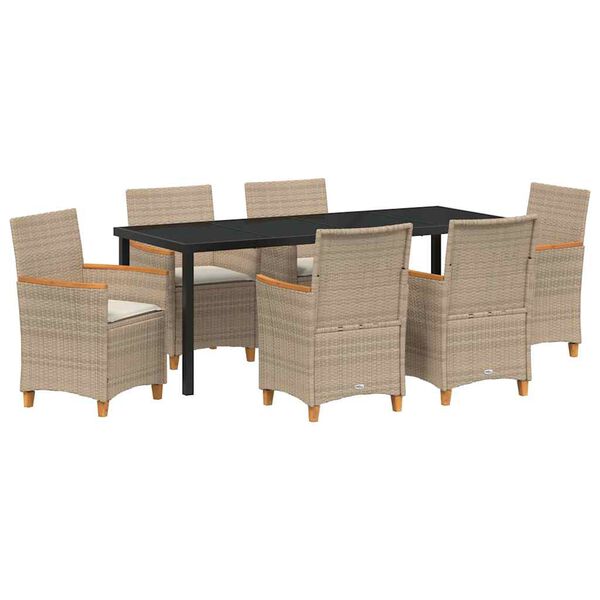 vidaXL Garden Dining Set 7 pcs Beige poly rattan