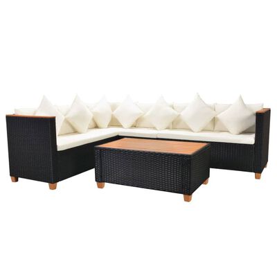 vidaXL 4 Piece Patio Lounge Set with Cushions Poly Rattan Black