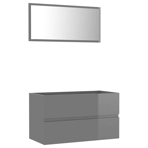 vidaXL Bathroom Furniture Set Glossy gray Engineered wood Medium